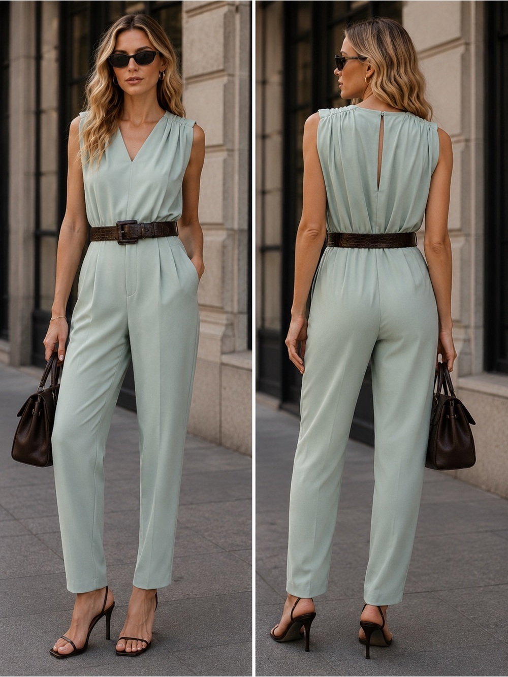 ZARA Sea Green Belted Jumpsuit – Size XS – NWOT
